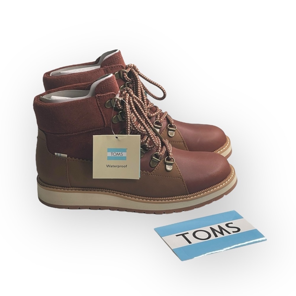 new Toms ☀︎︎ Mesa Waterproof Leather Bootie ☀︎︎ Hiking Boot ☀︎︎ Penny Brown ☀︎ - Picture 2 of 16